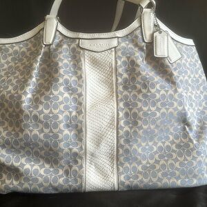 Coach Blue and White Signature Shoulder Tote